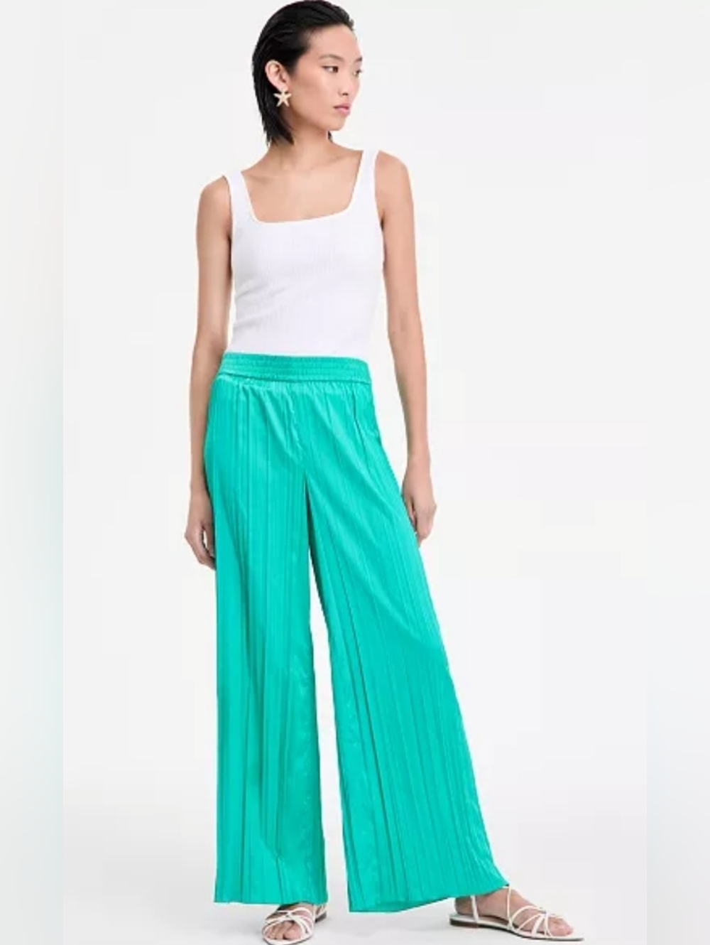 Women's Crinkle-Satin Pull-On Wide-Leg PantsINC International Size L